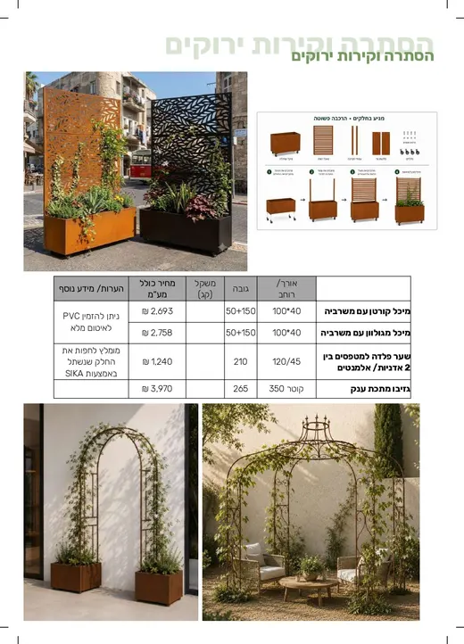 הסתרה וקירות ירוקים – משרביות, גדרות וגזיבו